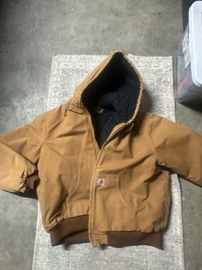 Carhartt Tan Hooded Work Jacket with Black Quilted Lining